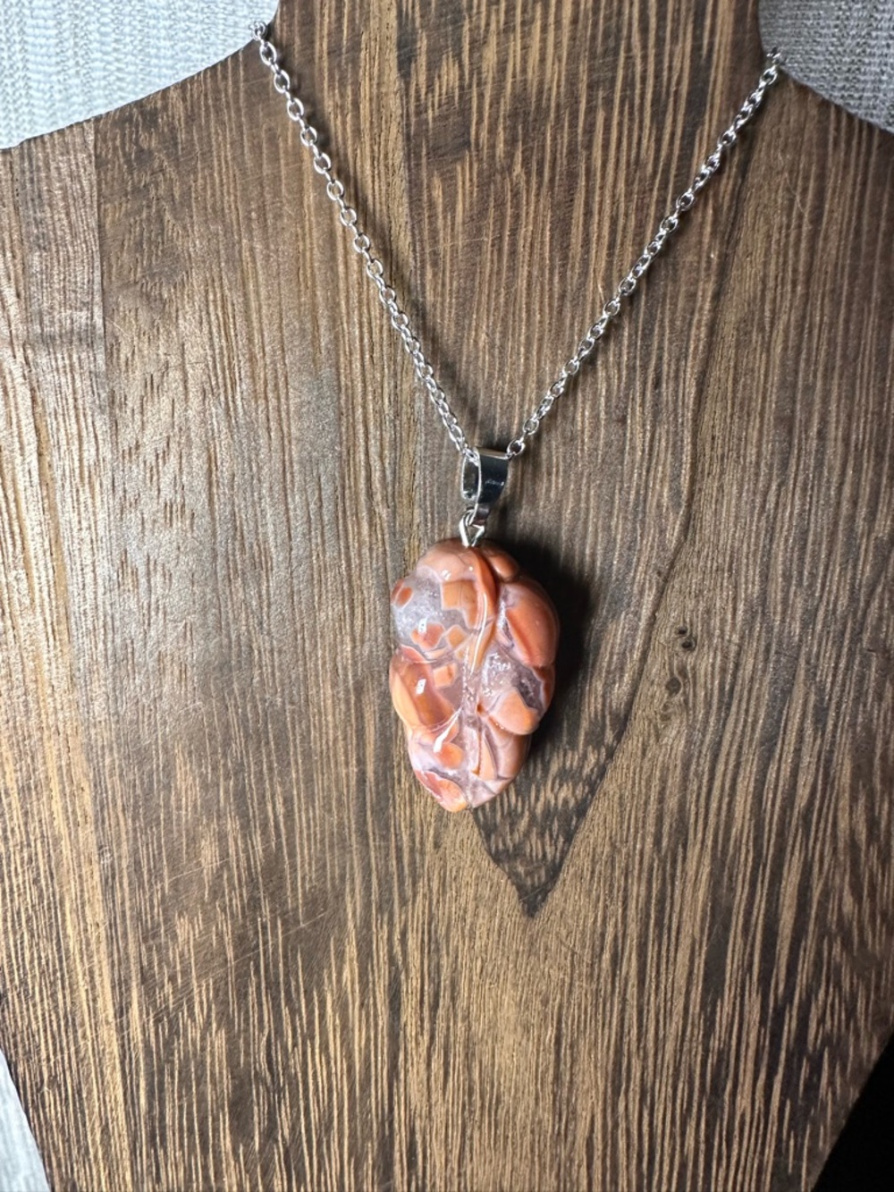 Dark Pink/Salmon Pink “Cotton Candy” Agate Pendant on Silver Plated Chain - Picture 11 of 13